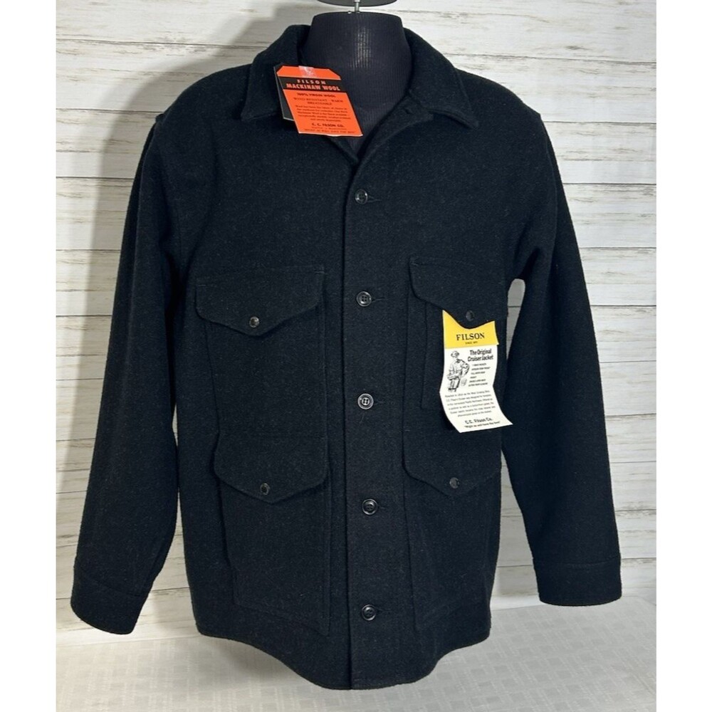 NEW! Filson Mackinaw 100% Wool Cruiser Jacket Men’s SIZE XL Charcoal Black Gray